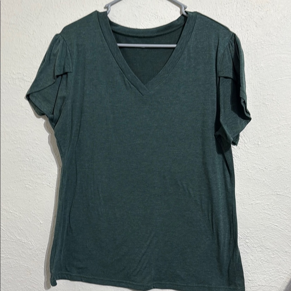 Heather Forrest Green V-Neck Women's Top